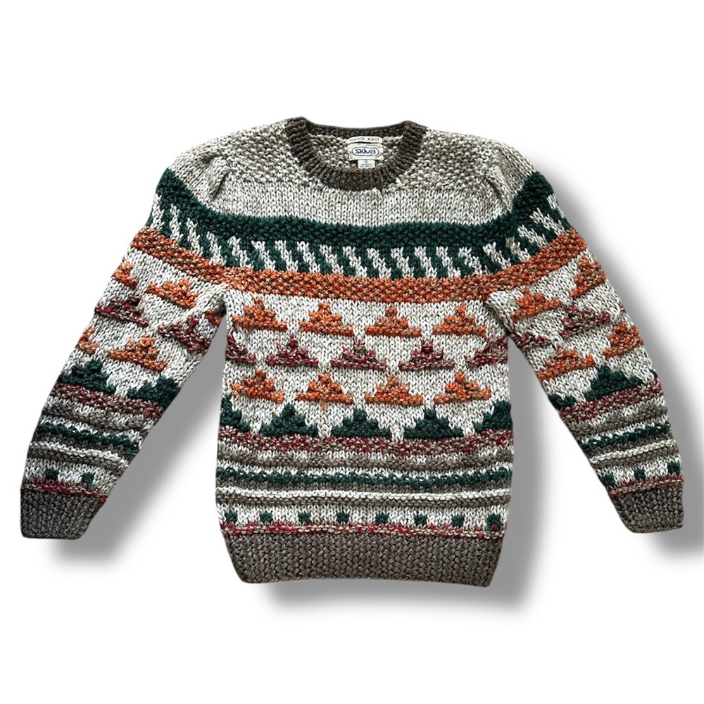 Vintage 80s/90s Skiva Multicolor Hand Knit Fair Isle Sweater Womens Size XS Cozy